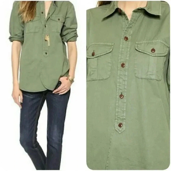Madewell Tops - Madewell Light Green Long Sleeve Army Button Down Shirt Size XS